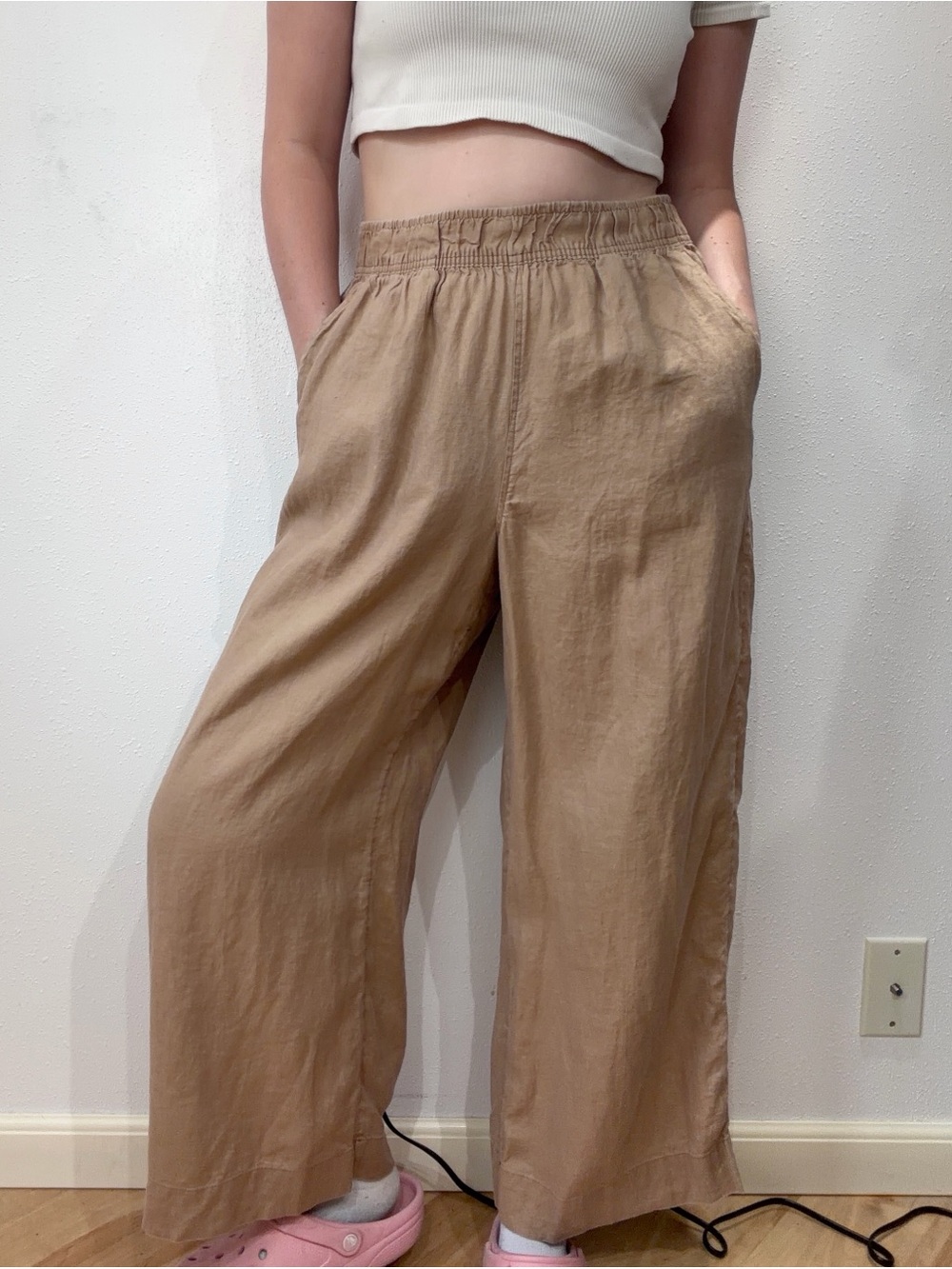 Brown Linen Wide Leg Pants
